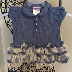 Nannette Baby Girl’s Denim Blouse W/ Lace Ruffles Size 6-9 Months